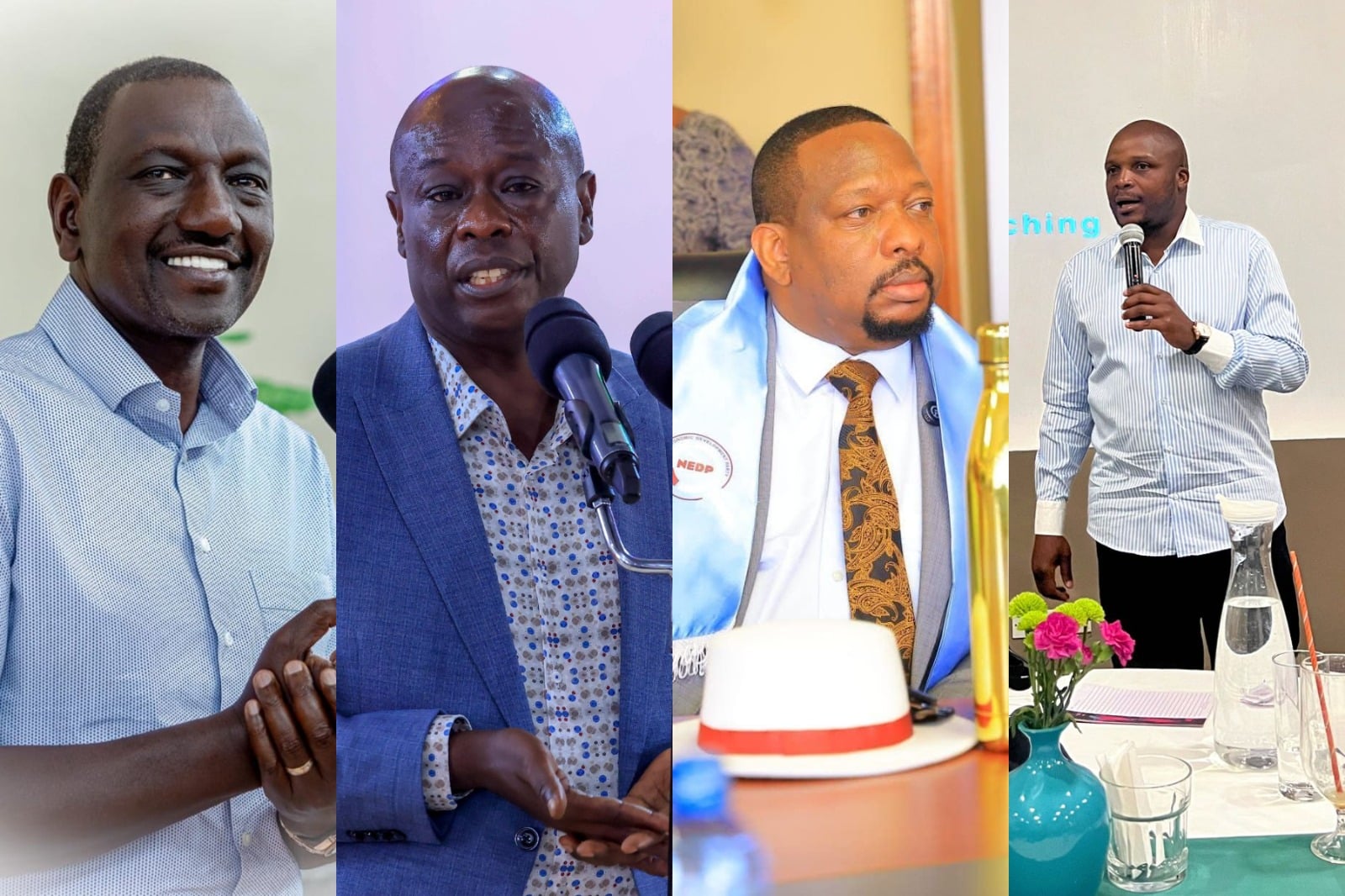 Collage photo of William Ruto, Rigathi Gachagua, Mike Sonko and Jalang'o.